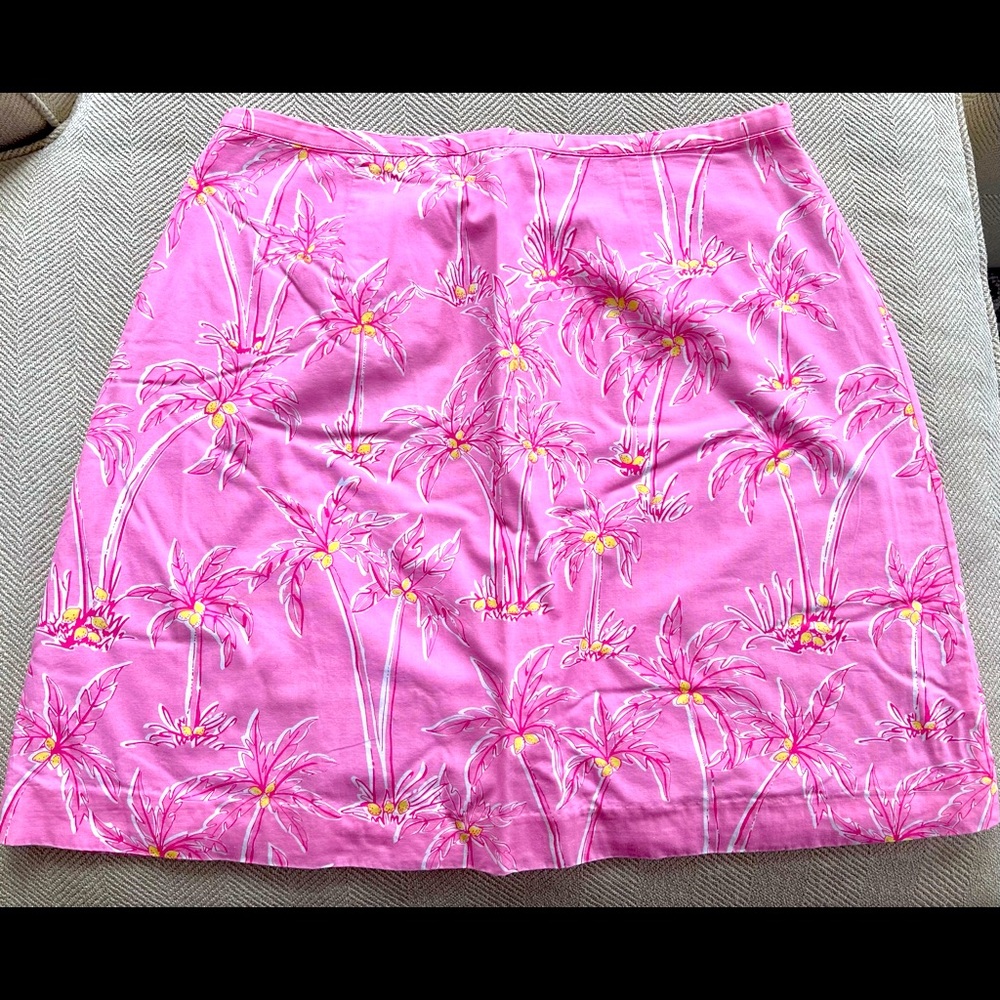 Lilly Pulitzer Pink Palm Tree Skirt Fully Lined Sz 12
